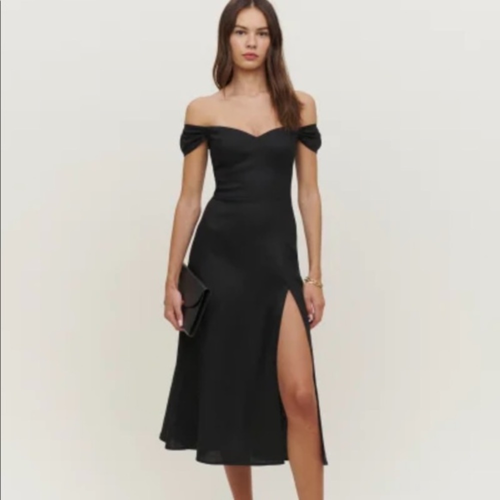 Reformation Bridgton Linen Dress in Black *NEW*